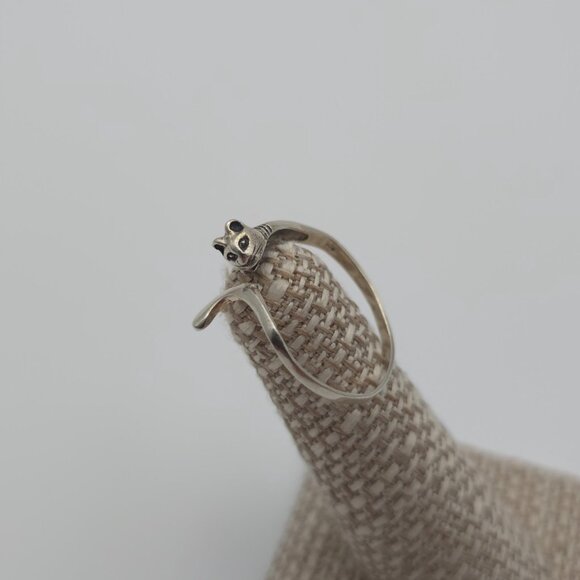 Size 10 Sterling Silver Egyptian Cat Ring A1659 - Picture 2 of 8